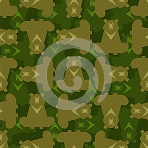 Bear military texture. Wild predator army pattern. Soldier protective background. War hunter camouflage ornament. Vector
