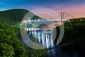 Bear Mountain bridge illuminated by night