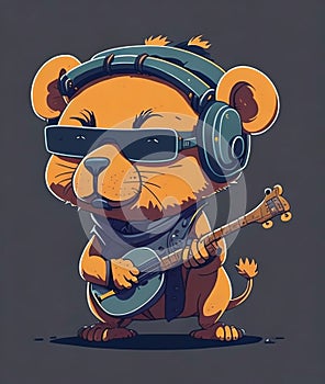 Bear Musician Guitarist Character Concept With Headphones 1