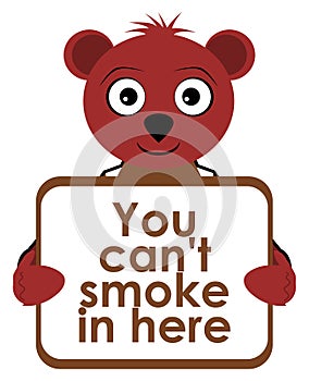 Bear with no smoking sign, English, isolated.