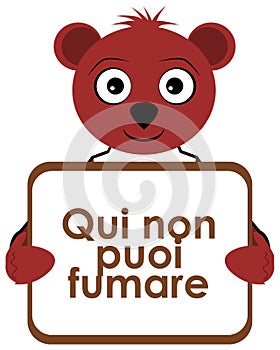 Bear with no smoking sign, Italian, isolated.