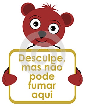 Bear with no smoking sign, Portuguese, isolated.