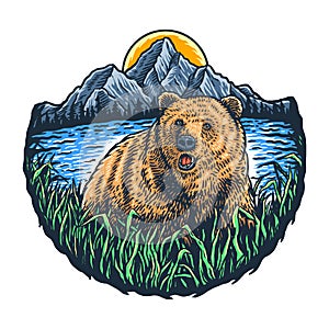 Bear outdoors design illustration using a hand drawing style