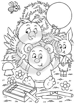 Bear, owl and piglet draw