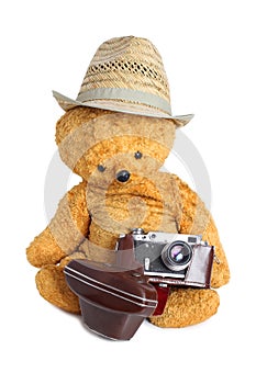 Bear with photo camera two