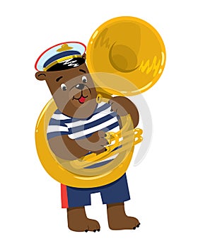 Bear plays sousaphone or tuba. Brass band photo