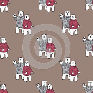 Bear polar bear hello Seamless Pattern vector isolated wallpaper background brown