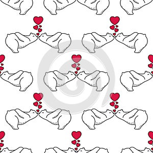 Bear polar bear Seamless Pattern red heart Kiss Love valentine scarf isolated wallpaper background