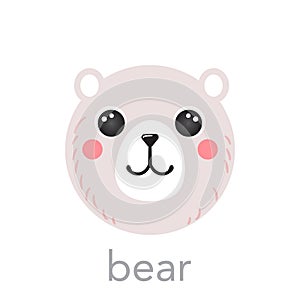 Bear polar Cute portrait with name text smiley head cartoon round shape animal face, isolated vector icon illustration.