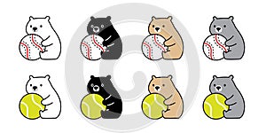 Bear polar icon baseball ball tennis sport vector teddy sitting pet cartoon character logo symbol illustration