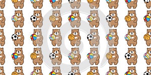 bear polar seamless pattern sport football soccer beach ball basketball volleyball teddy doodle cartoon vector