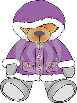 Bear in purple coat