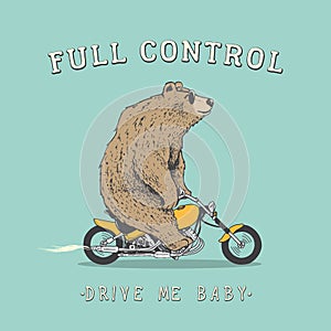 Bear is riding on motorcycle