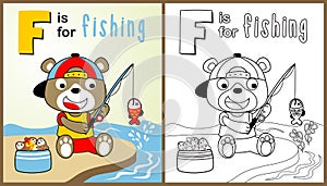 Funny cartoon, bear fishing time