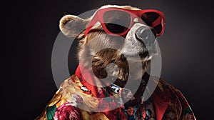 Bear\'s Half-Body Shoot with Hawaiian Shirt and Sunglasses