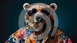 Bear\'s Half-Body Shoot with Hawaiian Shirt and Sunglasses