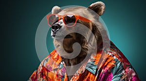 Bear\'s Half-Body Shoot with Hawaiian Shirt and Sunglasses