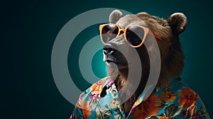 Bear\'s Half-Body Shoot with Hawaiian Shirt and Sunglasses