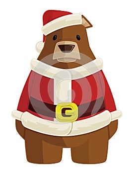 Bear in Santa Claus Costume Christmas Holiday Cartoon Vector Graphic Illustration