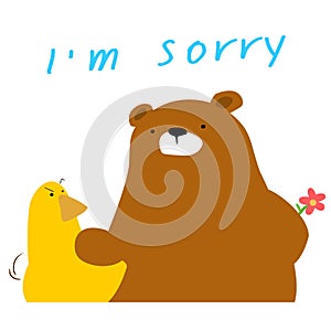Bear say sorry to duck cartoon