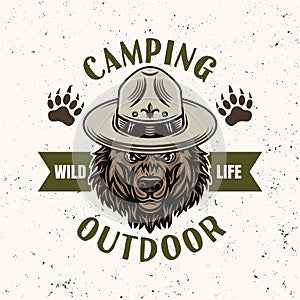 Bear in scout hat vector camping emblem or logo