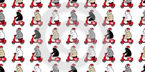 Bear seamless pattern christmas polar bear santa claus vector riding bike cartoon motorcycle doodle tile wallpaper repeat backgrou