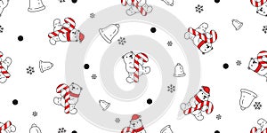 Bear seamless pattern Christmas polar bear vector Santa Claus hat candy cane bell snowflake scarf isolated repeat wallpaper teddy