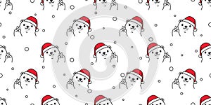 Bear seamless pattern Christmas vector Santa Claus hat snow scarf isolated repeat wallpaper teddy cartoon tile background illustra