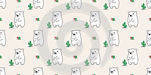 Bear seamless pattern polar bear vector panda cactus flower teddy isolated background repeat wallpaper