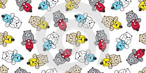 Bear seamless pattern polar bear vector riding bike cartoon motorcycle doodle tile wallpaper repeat background illustration color