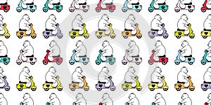 Bear seamless pattern polar bear vector riding bike paw heart cartoon motorcycle tile wallpaper doodle repeat background illustrat