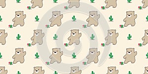 Bear seamless pattern vector polar bear panda cactus flower teddy isolated wallpaper tile background