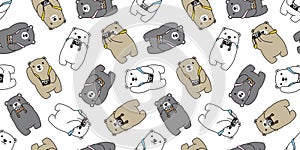 Bear seamless pattern vector polar bear camera scarf isolated tile background repeat wallpaper cartoon doodle illustration design