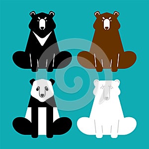 Bear set. Panda and Grizzly. Baribal and Polar bear. Vector illustration