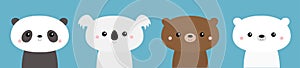 Bear set. Panda, koala, grizzly, polar cub. Cute kawaii cartoon character. Funny head face. Happy Valentines Day. Baby greeting