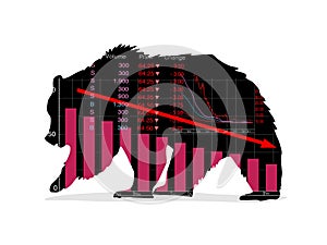 Bear shape with a symbol of a downtrend stock market trend