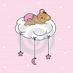 Bear sleeping on the moon cloud