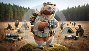 Bear Soldier in Military Exercise