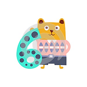 Bear Standing Next To Number Six Stylized Funky Animal