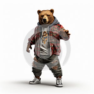 Hip-hop Bear: A Realistic 3d Character In Breakdance Photography Style photo
