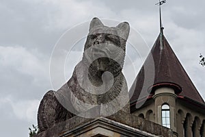 Bear statue in front of Bernisches Historisches Museum Einstein Museum  in Bern, Switzerland photo