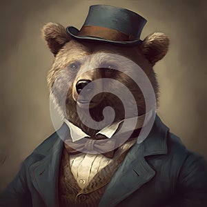 Bear in a Suit - Victorian 1800s Style (AI-Generated)