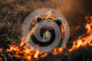bear surrounded by fire retardant