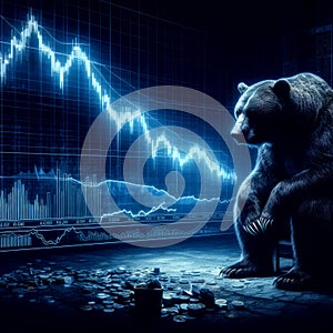 Bear thinking while sitting next to a small pile of money