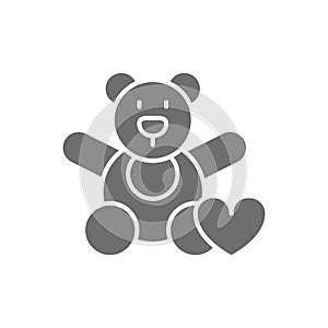 Bear toy, donation to children, volunteering for orphanages, charity grey icon. photo