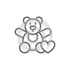 Bear toy, donation to children, volunteering for orphanages, charity line icon. photo