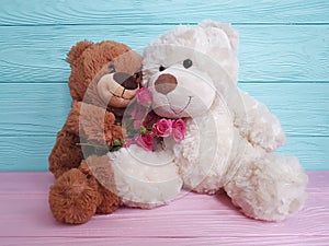 Bear toy flower present softness wooden background decoration