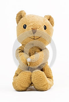 Bear toy holding a wedding ring
