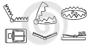 Bear trap icons set, outline style