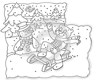Bear upward slide that greets the snowman chine coloring humorous children